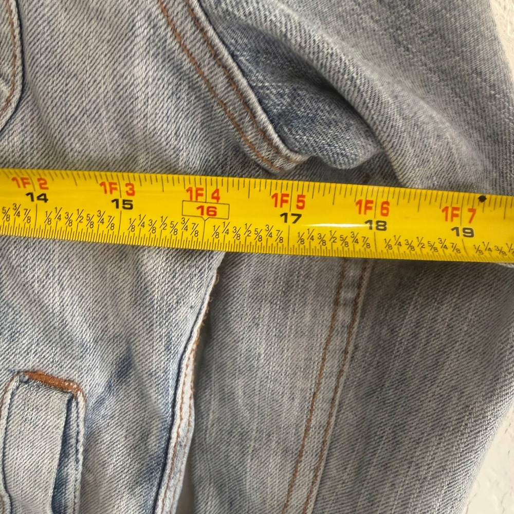 RARE-All About Eve Distressed Denim Jacket Hooded Light Wash Women's Size Medium - Picture 13 of 13